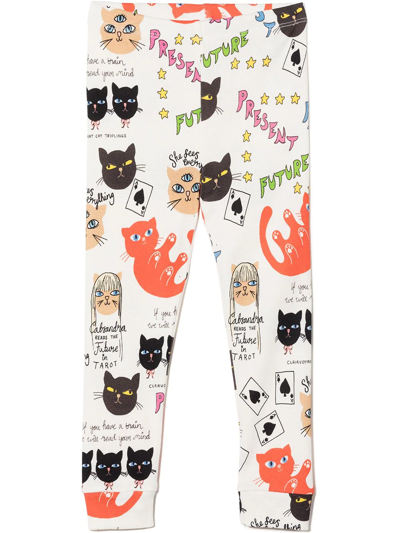 Mini Rodini Babies' Clairvoyant Cats Print Leggings In White