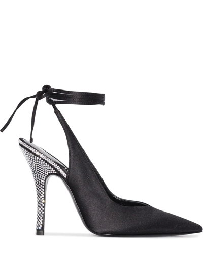 Attico Black Venus 105 Embellished Satin Pumps In Silver/black