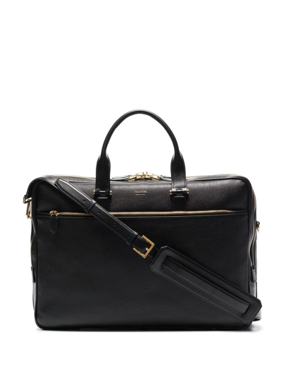 Tom Ford Logo-embellished Leather Briefcase In U9000 Black