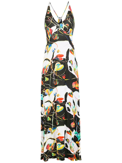 Amir Slama Graphic Heart-print Maxi Dress In Black