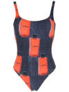 Amir Slama Graphic Logo-print Swimsuit In Blue