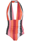 AMIR SLAMA COLOUR-BLOCK HALTERNECK SWIMSUIT