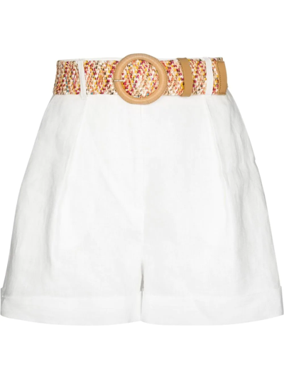 Zimmermann Anneke Belted High Waist Linen Shorts In White