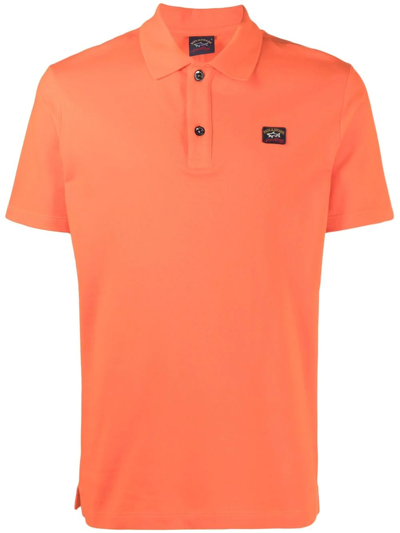 Paul & Shark Logo Patch Polo Shirt In Orange