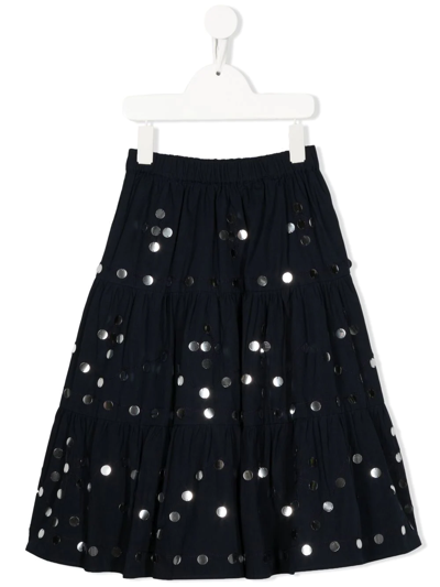 P.a.r.o.s.h Kids' Cindera Disc-embellished Tiered Skirt In Midnight Blue