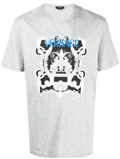 Versace Graphic-print T-shirt In Grey