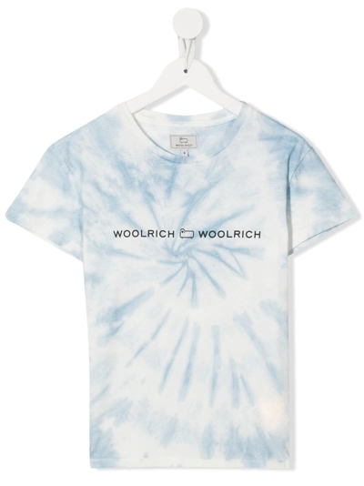 Woolrich Kids' Logo Print Tie-dye T-shirt In Blue