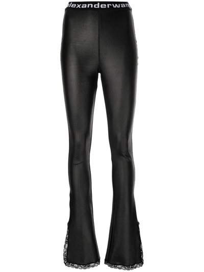 Alexander Wang Logo-waistband Leather Flared-leg Trousers In Black