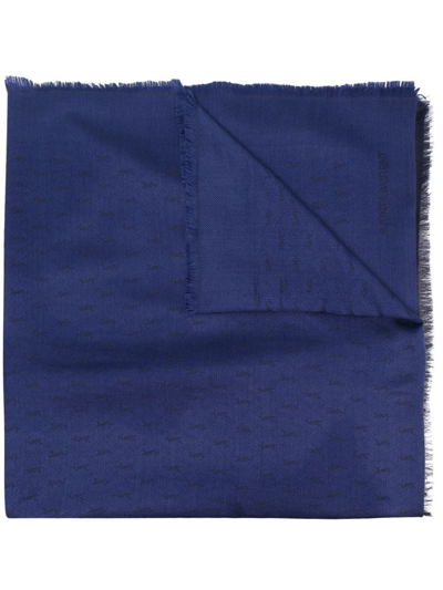 Saint Laurent Monogram Fine-knit Scarf In Blue