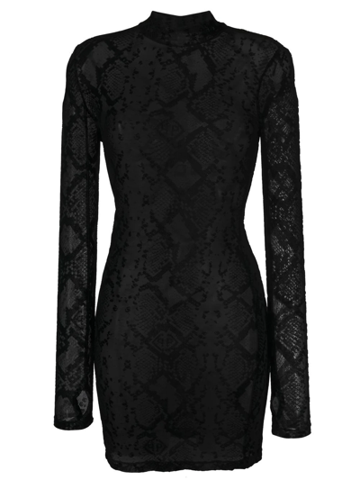 Philipp Plein Snakeskin-print Sheer Dress In Black