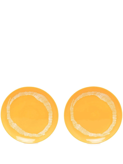 Serax Swirly Stripe Ceramic Plate Set In Yellow