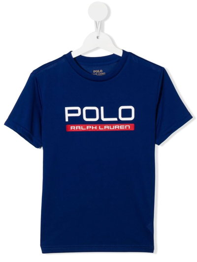 Ralph Lauren Kids' Logo-print Crew-neck T-shirt In Blue