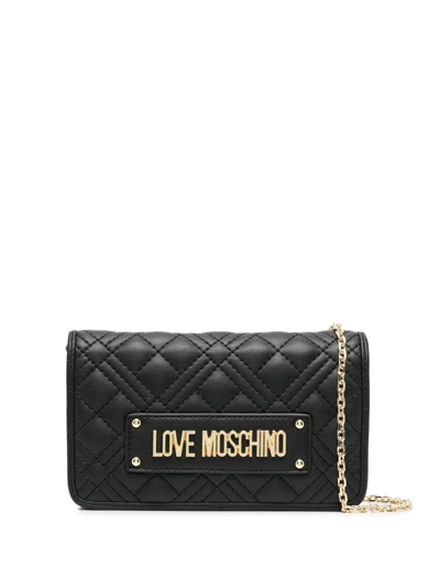 Love Moschino Quilted Logo-letter Crossbody Bag In Black