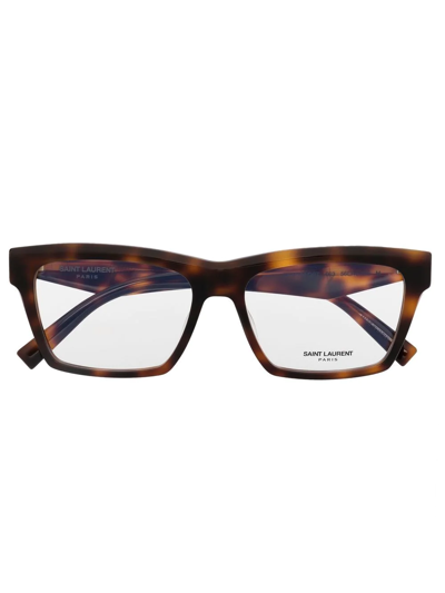 Saint Laurent Logo Tortoiseshell-effect Glasses In Brown