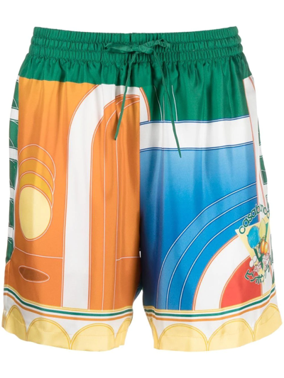 Casablanca Abstract-print Drawstring-waist Short Shorts In Multicolore