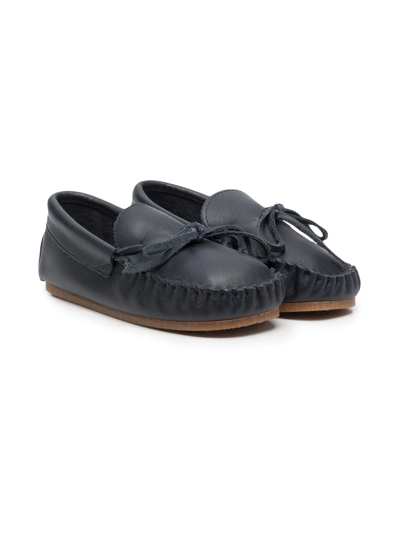 Pèpè Kids' Leather Bow-detail Loafers In Blue
