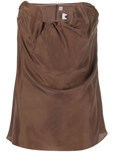 Totême Toteme Cowl-effect Strapless Blouse In Brown