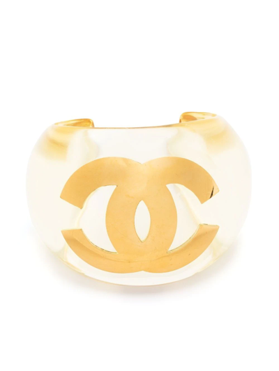 Pre-owned Chanel 1995 Cc Logo Cuff Bracelet In Yellow