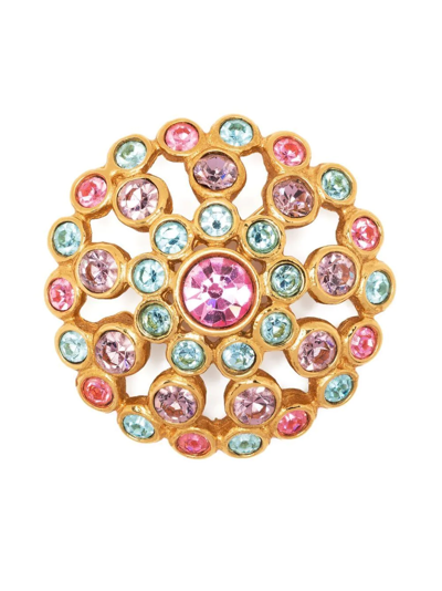 Pre-owned Saint Laurent 1980s Crystal-embellished Rounded Brooch In Pink