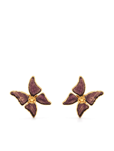 Pre-owned Saint Laurent 1980s Butterfly Clip-on Earrings In Purple
