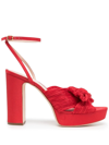 Loeffler Randall Natalia Pleated Bow Platform Sandals In Red
