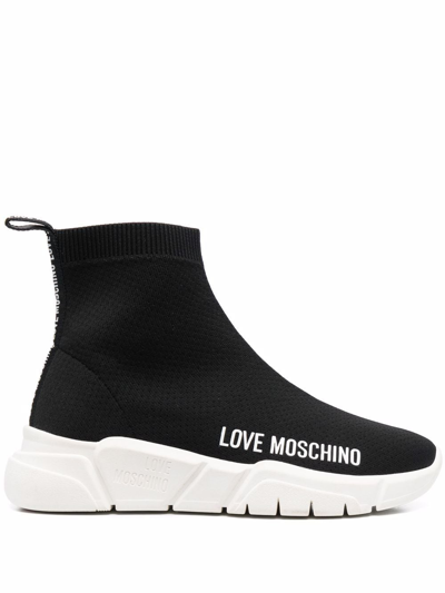 Love Moschino Logo-print Slip-on Trainers In Schwarz