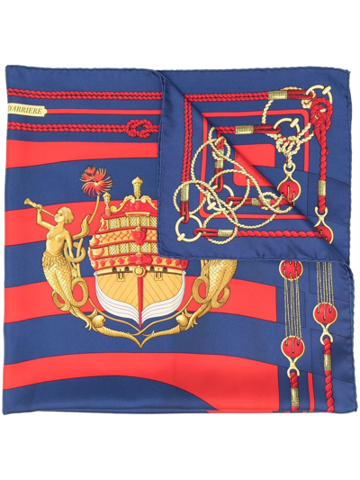 Pre-owned Hermes 1994 Chateaux D'arrière Silk Scarf In Blue