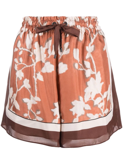 Brunello Cucinelli Floral-print Silk-faille Shorts In Orange