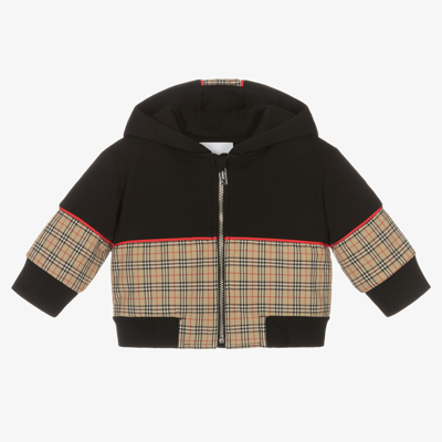 Burberry Boys Microcheck Zip Up Baby Top In Black