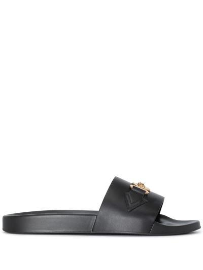 Versace Medusa Leather Slides In Black