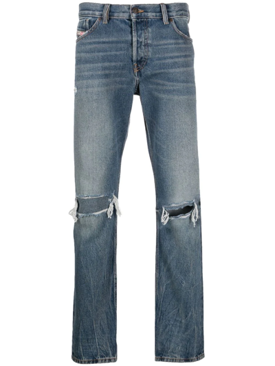 Diesel 1995 Ripped Straight-leg Jeans In Blue