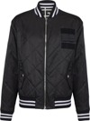 Balmain Maxi Monogram Print Reversible Quilted Nylon Bomber Jacket In Black