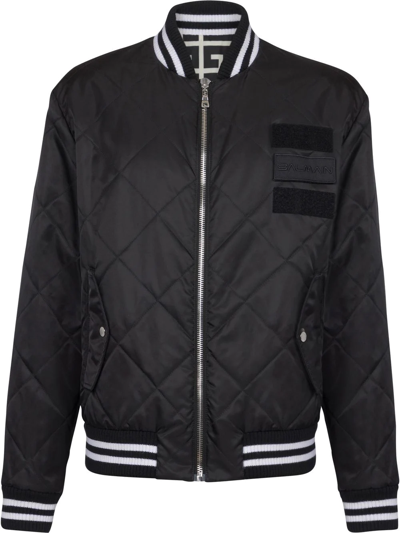 Balmain Maxi Monogram Print Reversible Quilted Nylon Bomber Jacket In Ivoire Noir