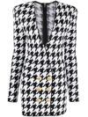 Balmain Double-breasted Houndstooth-knit Blazer Dress In Black