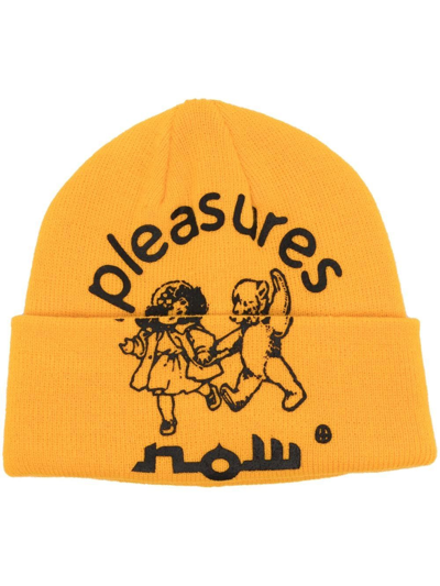 Pleasures Logo-pront Beanie Hat In Yellow
