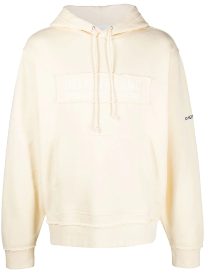 Helmut Lang Trapunto Cotton Logo Patch Hoodie In Custard