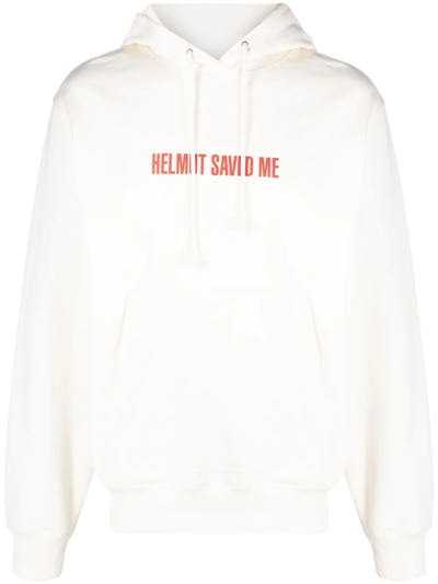 Helmut Lang Logo-print Cotton Hoodie In Ivory