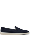 Prada Triangle-patch Suede Loafers In Blue
