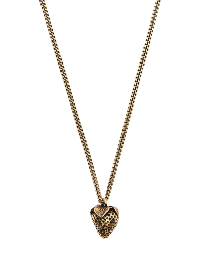 Acne Studios Strawberry-pendant Curb-chain Necklace In Antique Gold
