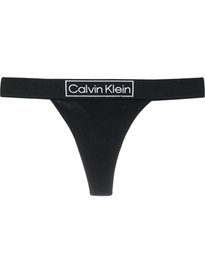 Calvin Klein Underwear Logo-waistband Cotton Thong In 250 Black