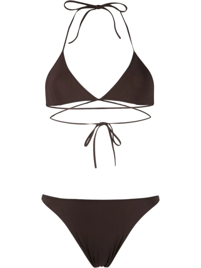 Lido Triangle-cup Tie-fastening Bikini Set In Braun