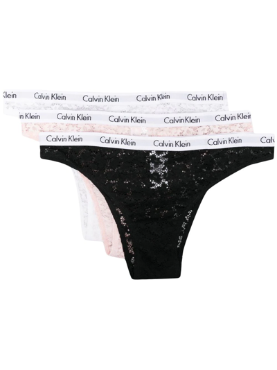 Calvin Klein Underwear Logo-waistband Thongs (set Of 3) In Black
