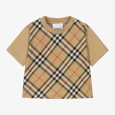 Burberry Babies' Eli Vintage Check Cotton T-shirt 6 Months-2 Years In Beige