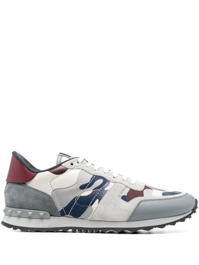 Valentino Garavani Rockrunner Camouflage Sneakers In Grey,blue,red