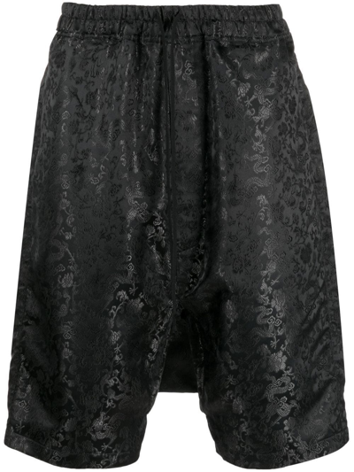 Junya Watanabe Botanical-print Drop-crotch Shorts In Black