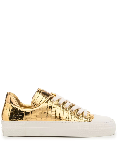 Tom Ford Croc-embossed Metallic Sneakers In Gold