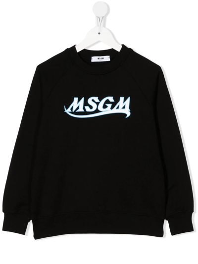 Msgm Kids' Logo-print Crew Neck Sweatshirt In Black