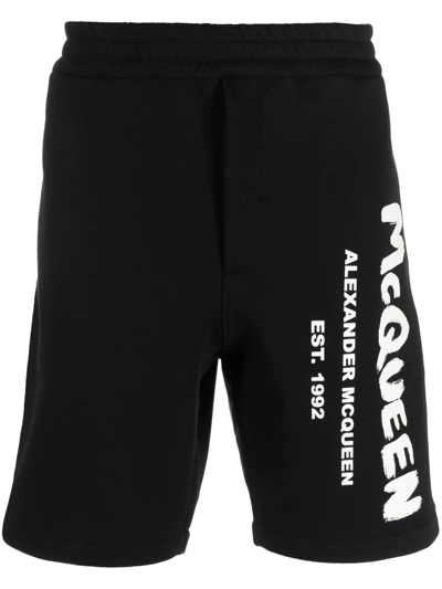 Alexander Mcqueen Alexander Mc Queen Bermuda Shorts With Graffiti Logo Print In Black
