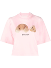 Palm Angels Pink Cotton Cropped Bear Loose T-shirt Woman In Pink