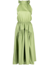 Vince Draped-neck Midi Halter Dress In Leaf Green